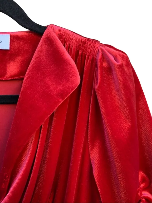 Lila Rose Bridesmaid Red Velvet Knee Length Pleated Front Dress 6 - Image 3