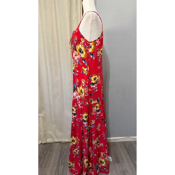 Band of Gypsies Red Floral Tiered Maxi Dress Small Halter Keyhole Boho Sundress - Image 5