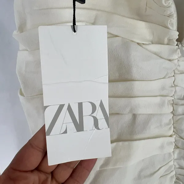 Zara Mini Skirt Womens Small Off White Stretch Ruched Everyday Wear Classic‎ - Image 8