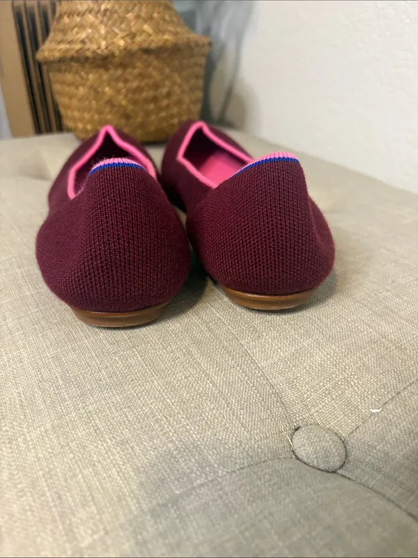 Rothy's Merino Wool Burgundy the pointe size 9 Pointed Knit Flats with Pink Trim - Image 3