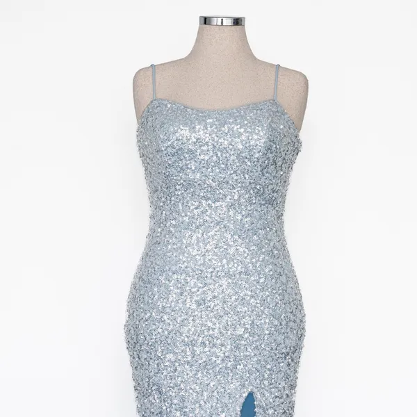 Betsy &‎ Adam - Ice Blue Sequined Floor Length Gown - Image 7