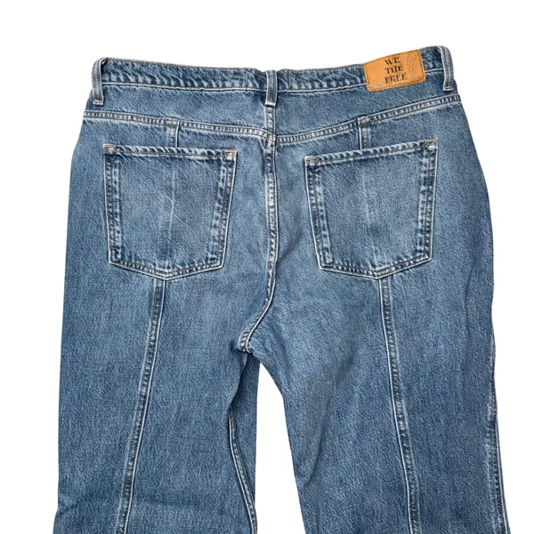 Free People We The Free Old‎ West Slouchy Wide Leg Jeans 33S Blue Raw Hem - Image 5