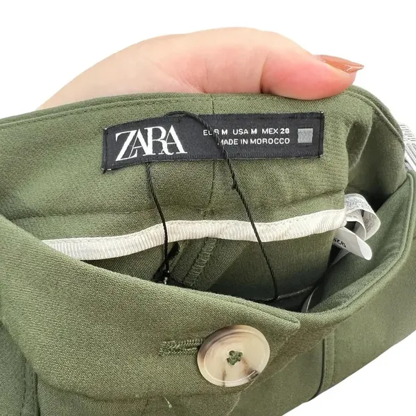 Zara Pants Trousers Straight Leg Turned Up Cuff Green Size Medium‎ - Image 11