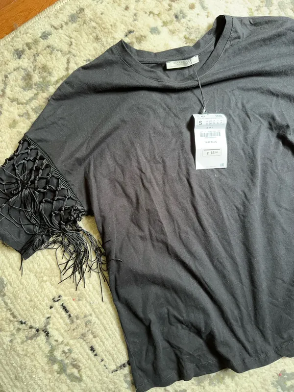 Zara Black Fringe T-Shirt - Image 3