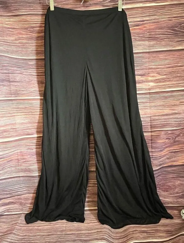 MSK Black Flared Wide Leg Mesh Overlay Formal Lined Pants with Belt. Size X-L. - Image 3