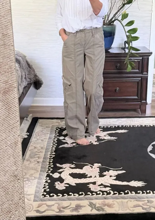 Y2K Cargo Olive Green High Rise Wide Leg Cotton Utility Pants S - Image 2