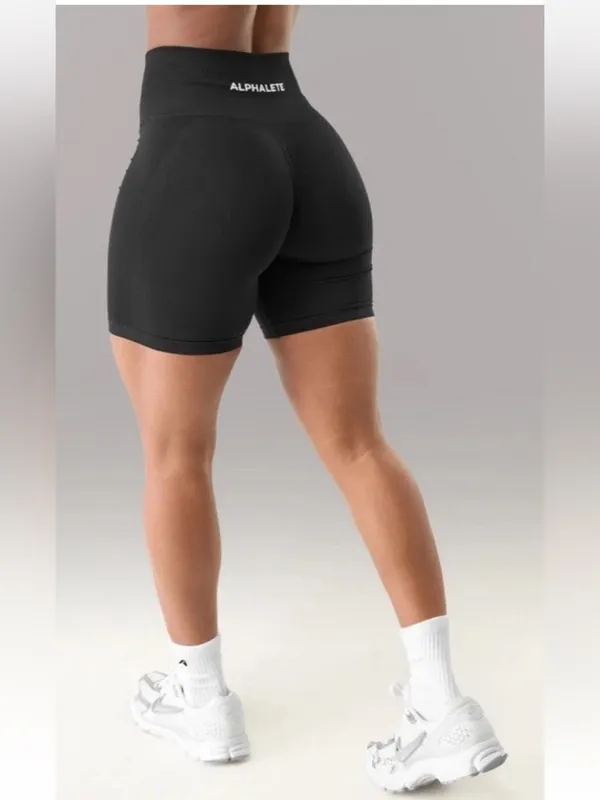 ALPHALETE AMPLIFY GRAVITY BIKER SHORT Mid Waist Crunch Seamless M Black - Image 2