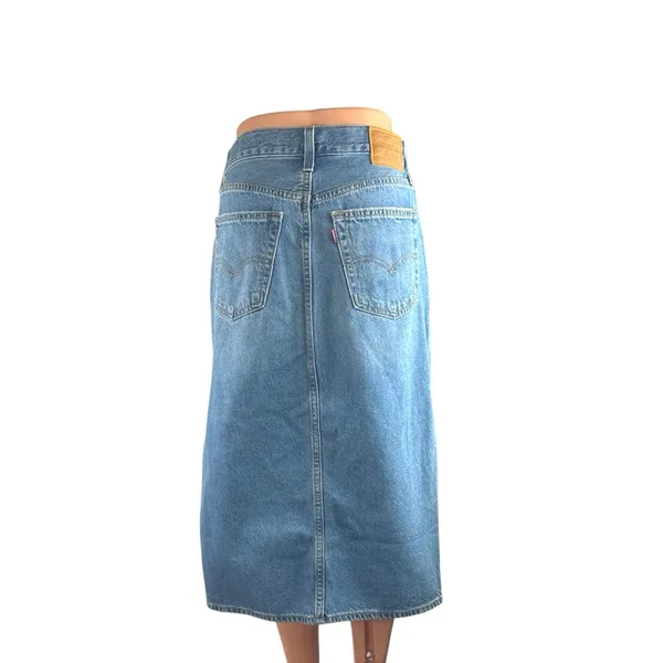 Levi's Light Blue High Rise Side Slit Classic Midi Flare A-Line Denim Skirt 27 - Image 3
