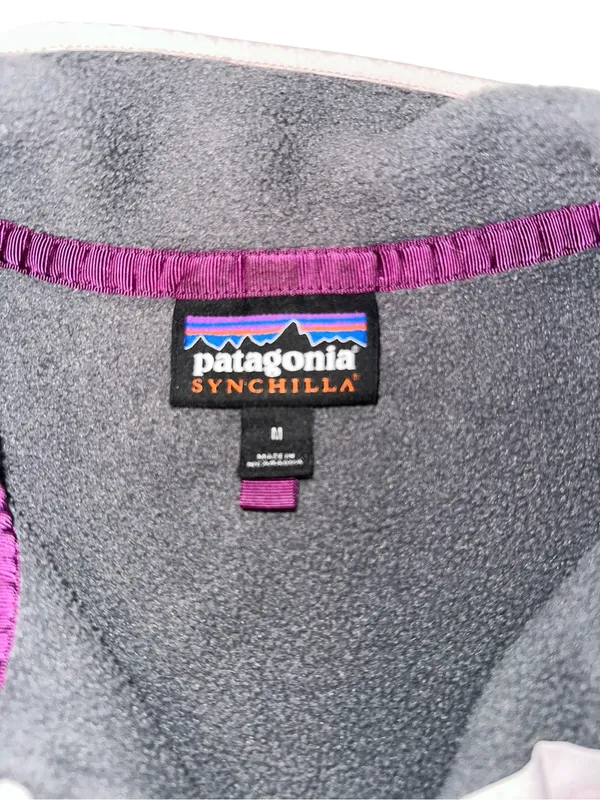 Patagonia Synchilla Snap T Fleece Pullover Gray and Purple Jacket Sweater MEDIUM - Image 3