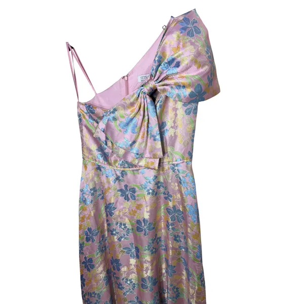 IEENA for Mac Duggal Pink Floral Brocade One Shoulder Bow Maxi Dress 10 - Image 2