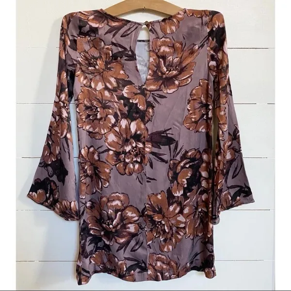 Leith Ladies Purple Floral‎ Tunic Mini Dress Flare Sleeves XS - Image 3