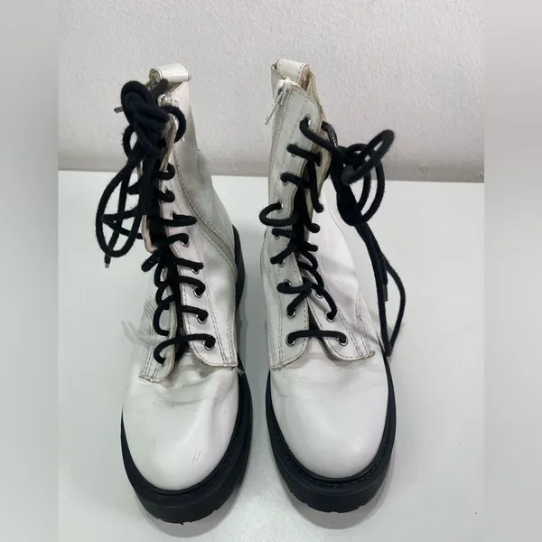 Steve Madden Combat Boots Women 5.5M Tornado White Round Toe Lace Up/Zip Moto - Image 2
