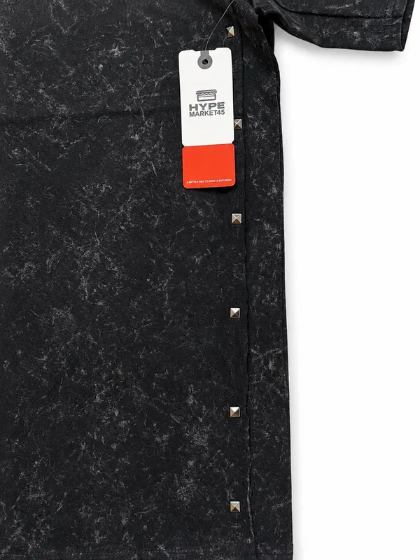 Hype Market45 Black Acid Wash Studded T-Shirt – Men’s - Image 4
