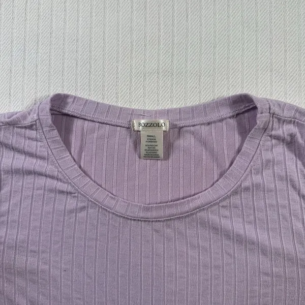 Bozzolo Women Ribbed Crop Top S Small Purple Lavender Short Sleeve Crew Neck Tee - Image 3