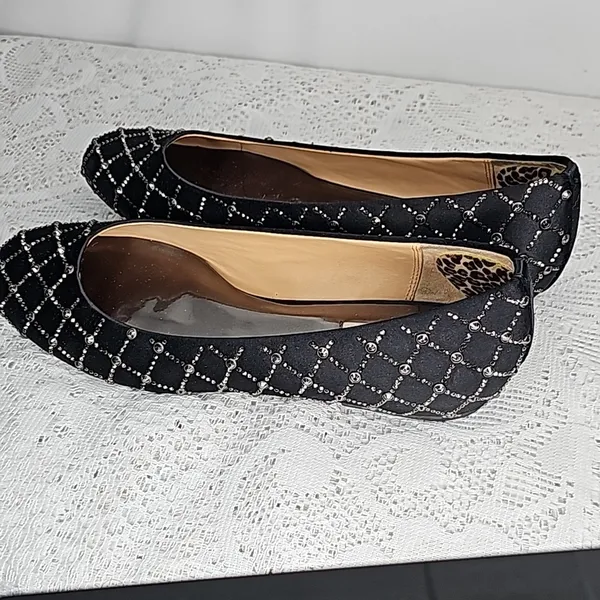 Badgley Mischka Sheila ballet black jeweled slip on flats sz 8 - Image 5