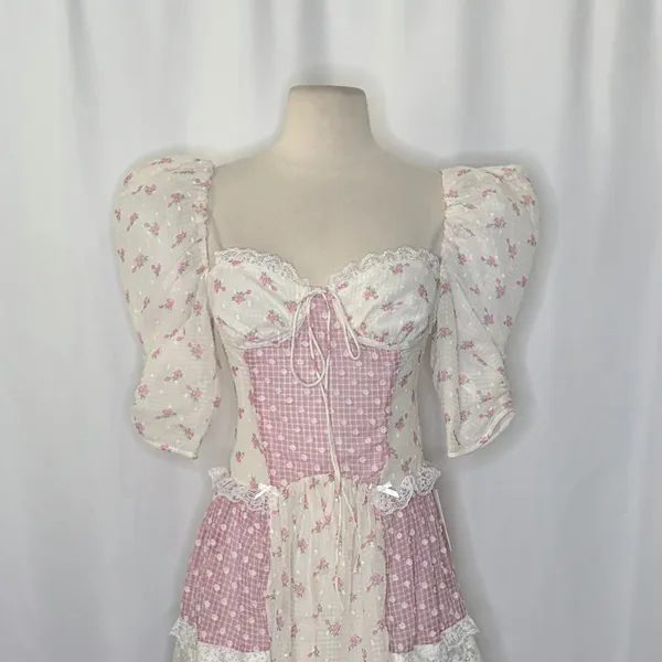NWT!!‎ FOR LOVE & LEMONS Francine Floral Patchwork Mini Dress Lace Coquette XS - Image 3