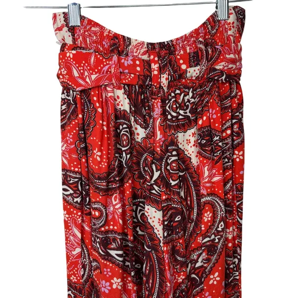 Free People Double Trouble Tiger Lily Combo Red Paisley Boho Tie Wide Leg Pants - Image 7