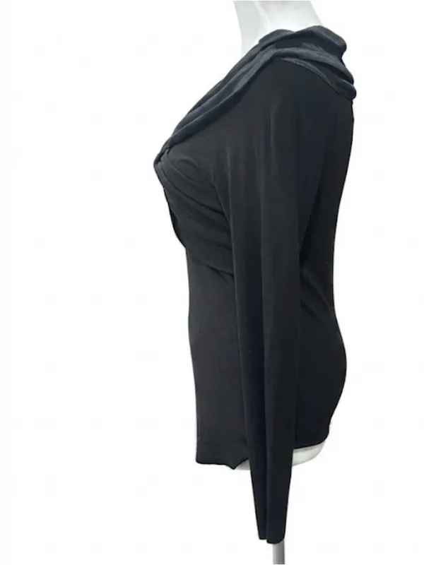 Babaton Aritzia Black Wrap Front Long Sleeve Top Size Large NWT Lyocell Wool - Image 3