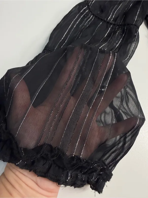 NWT Black bell sleeve top sheer sleeves silver festival glam rock goth Halloween - Image 5