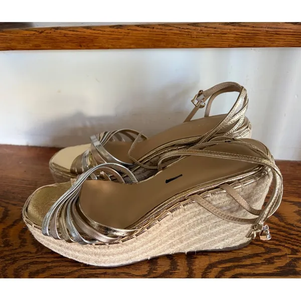 Ted Baker London Metallic Gold Silver Espadrille Wedge Sandals Strappy Heel - Image 3