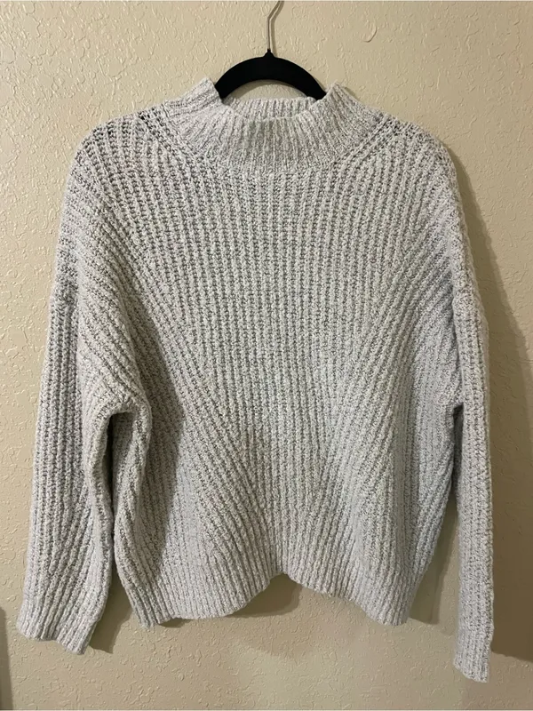 Debut Mock Neck Knit Sweater Size XS Silver Heathering Gray Ribbed High Neck - Image 7