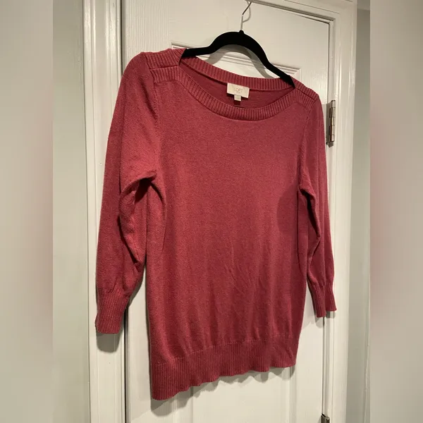 Loft Size M Burgundy Boat Neck 3/4 Sleeve Pullover Knit Top Split Hem Sweater - Image 5