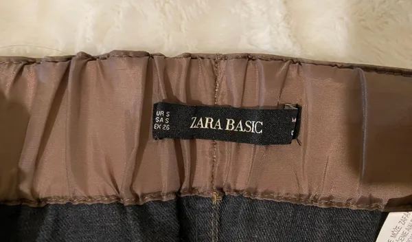 BASIC brown tan Leather mini skirt above knee Size S - Image 3