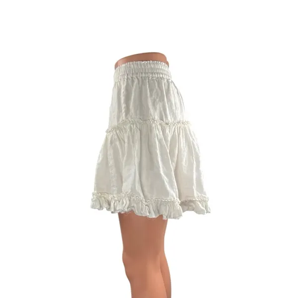 Hill House Home Paz Womens White Ruffle Tiered Mini Flounce Flare A-Line Skirt S - Image 2