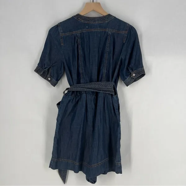 Pilcro by Anthropologie Blue Chambray Denim Tie‎ Waist Wrap Bodice V-Neck Romper - Image 8