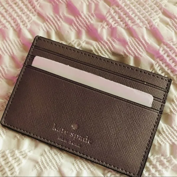 Kate Spade Black Gold Glitter Card Holder Saffiano PVC NWT - Image 4