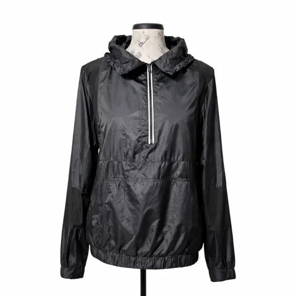 Fabletics Ziva Quarter Zip Windbreaker Jacket Kangaroo Pocket Black Sz M💛 - Image 2
