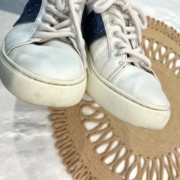 Tory Burch Carter Glitter Sneaker Women's Size 7M Lace Up White Blue - Image 13