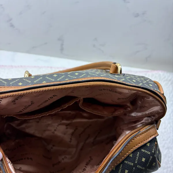 Bosalina y2k monogram bowler satchel bag Black/Tan classic print preppy casual - Image 8