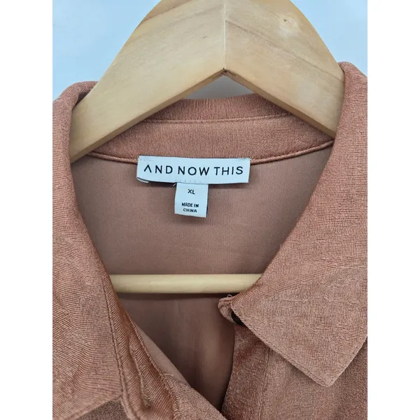 And Now This Shirt Dress Womens XL Metallic Rose Gold Button Up Tie Back EUC - Image 2
