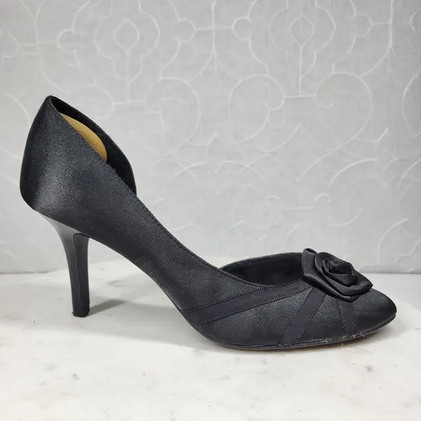 Fioni Dress Pumps Womens‎ 8.5 Black Satin Rose Stiletto High Heels Formal - Image 4