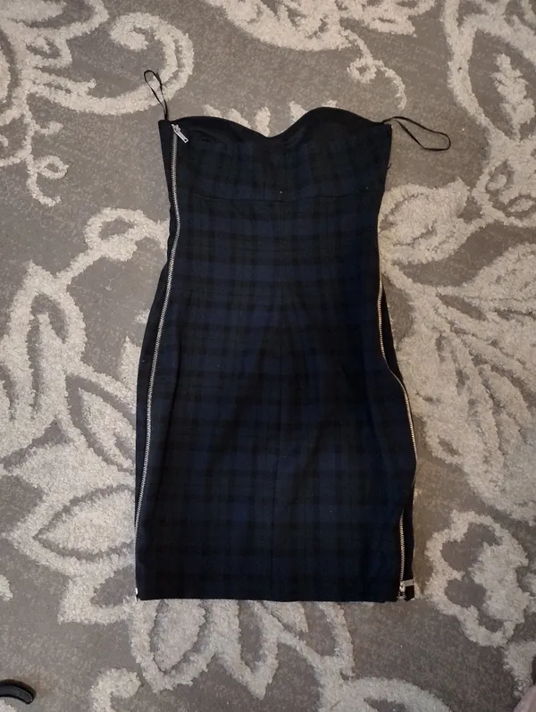 Zara Strapless Green Plaid Sheath Dress - Image 3
