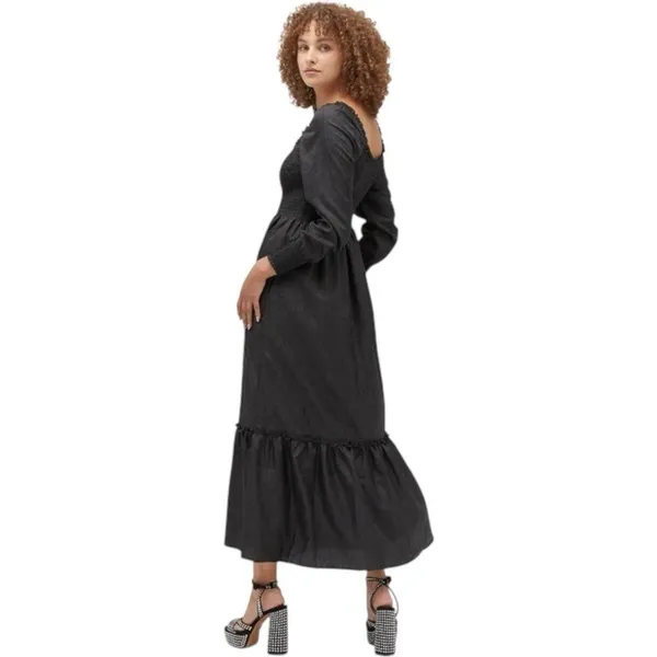 NWT Hill House Nap‎ Dress Smocked Black Maxi Dress Crushed Taffeta Size XS - Image 4