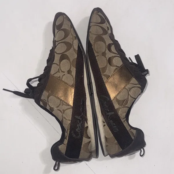 Coach Signature C Logo Canvas Brown Classic Patent Leather Sneakers Women's 9.5 - Image 12
