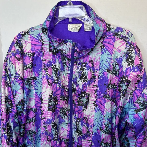 Vintage 80s Colorful Windbreaker Jacket Basic By Southern Classics Women’s Large - Image 2