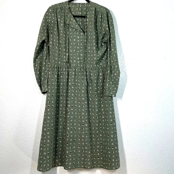 L Dress Midi Cottagecore Grandmacore Prairie Ditsy Vintage Coquette Sage Green - Image 5