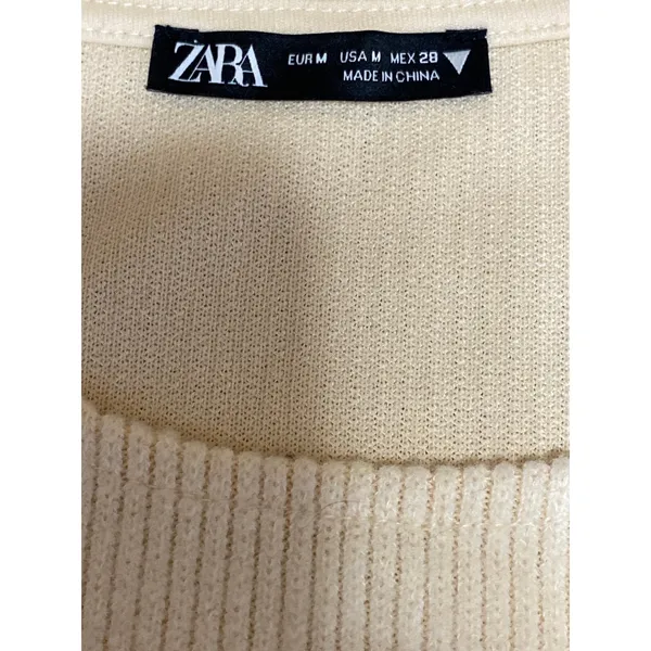 Zara Women's Cream Ribbed Knit Silver Fringe Long Sleeve Sweater Crop Top Size M - Image 5