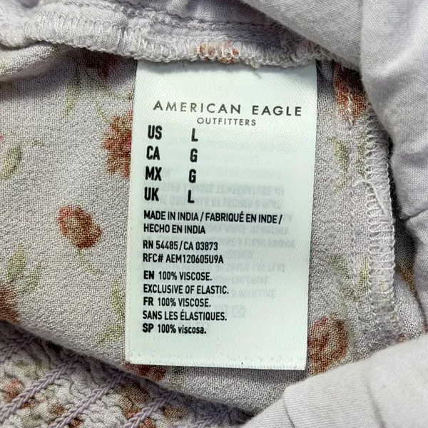 American Eagle‎ Floral Smocked Back Crop Top Purple Women Size Large Soft Girl - Image 4