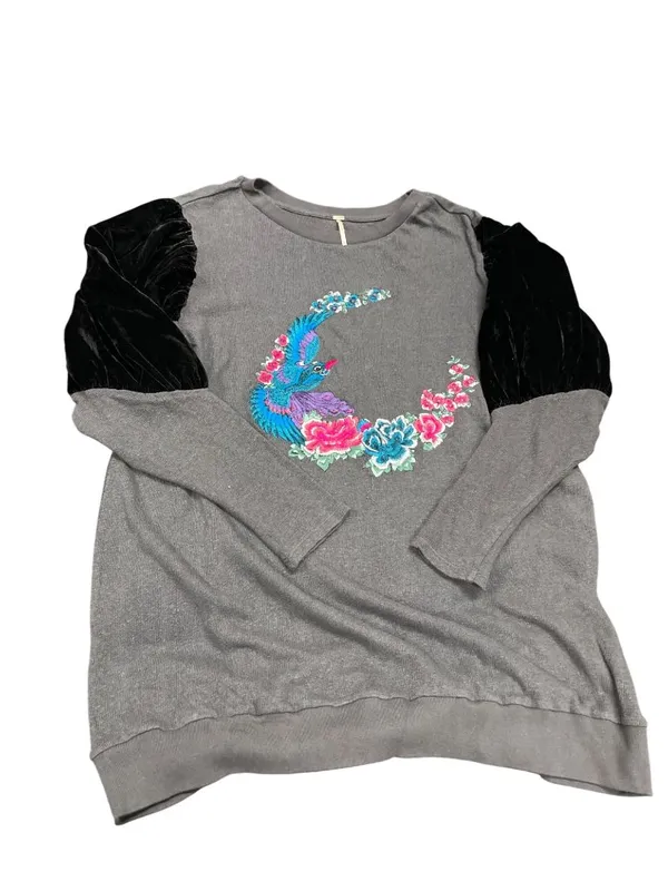 Free People wms gray black embroided art bell sleeves sweater top Sz L SKU 10779 - Image 14