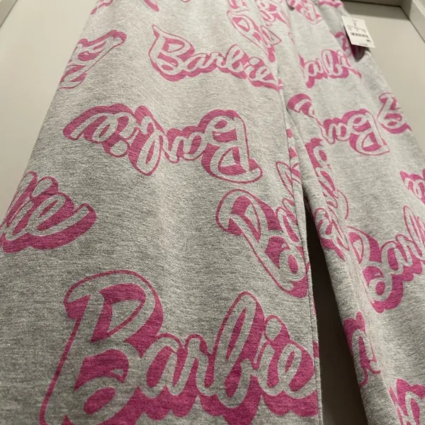 NWT Grey & Pink Barbie Logo Graphic Printed PJ Pajama Bottoms Lounge Pants - S - Image 7