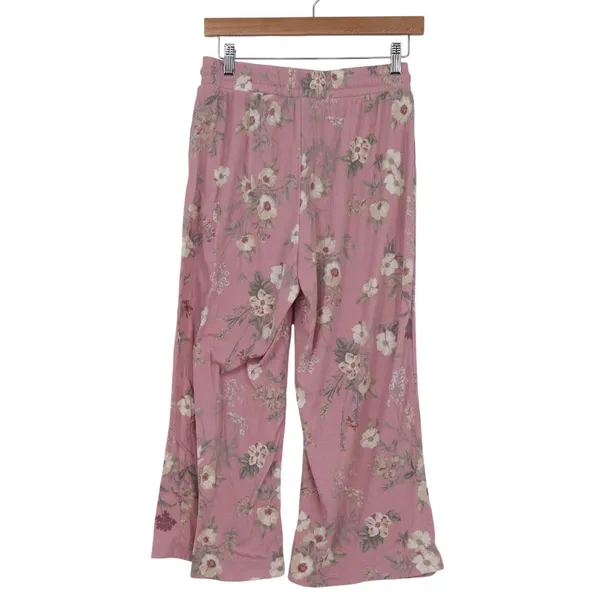 Tahari Womens Pink Floral Ribbed Knit Wide Leg Lounge Pants Size M - Image 4