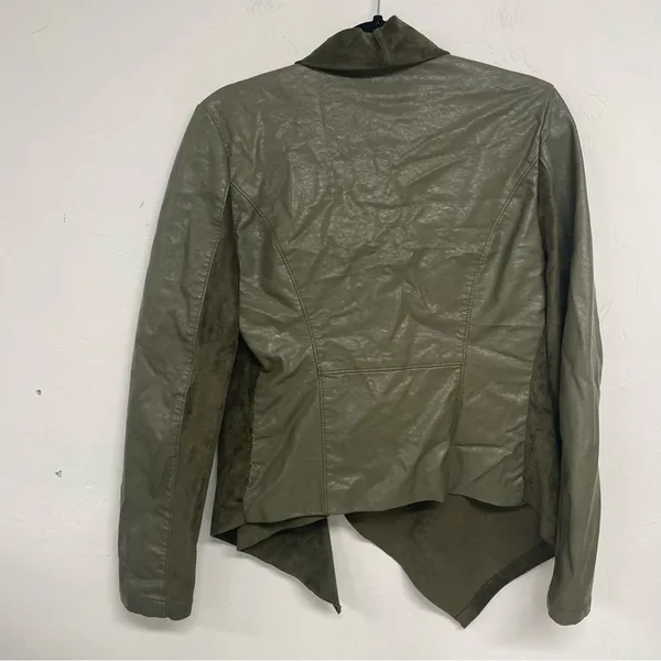 Blank NYC Olive Green Faux Suede & Leather Moto Jacket Womens M Fall Casual - Image 7