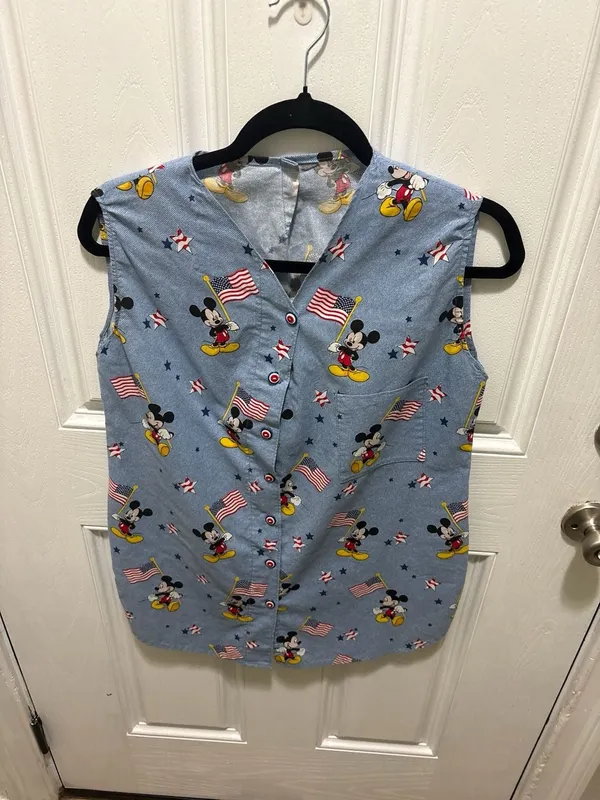 Sassy Scrubs Medium Blue Mickey Mouse Flag Stars Patriotic Scrub Top - Image 2