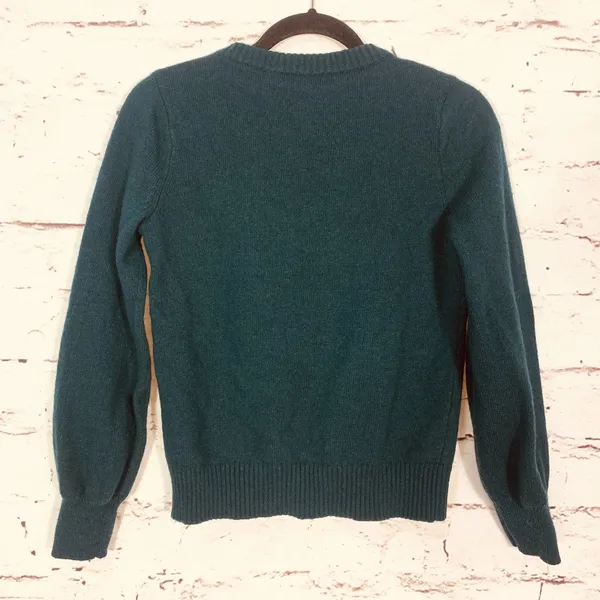 J. Crew Lambs Wool Blend Jewel Shoulder Sweater Emerald Green Women’s Small - Image 2