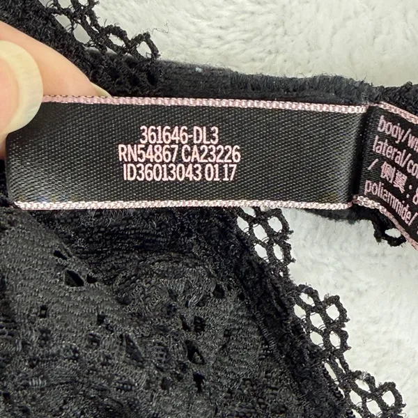 Victoria's Secret Black Floral Lace‎ Bralette Unlined Wireless Scalloped M DL3 - Image 3