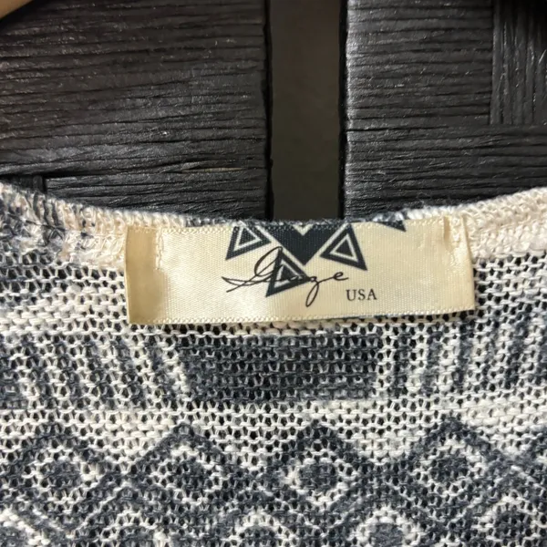 Gaze USA Knit Top Cream Black Elephant Tribal Print Boho Festival Southwestern S - Image 5